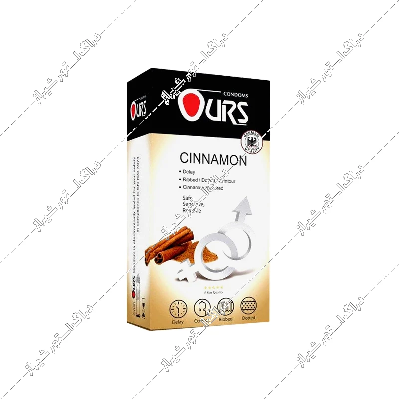 کاندوم تاخیری خاردار و شیاردار دارچینی اورز مدل Cinnamon بسته 12 عددی