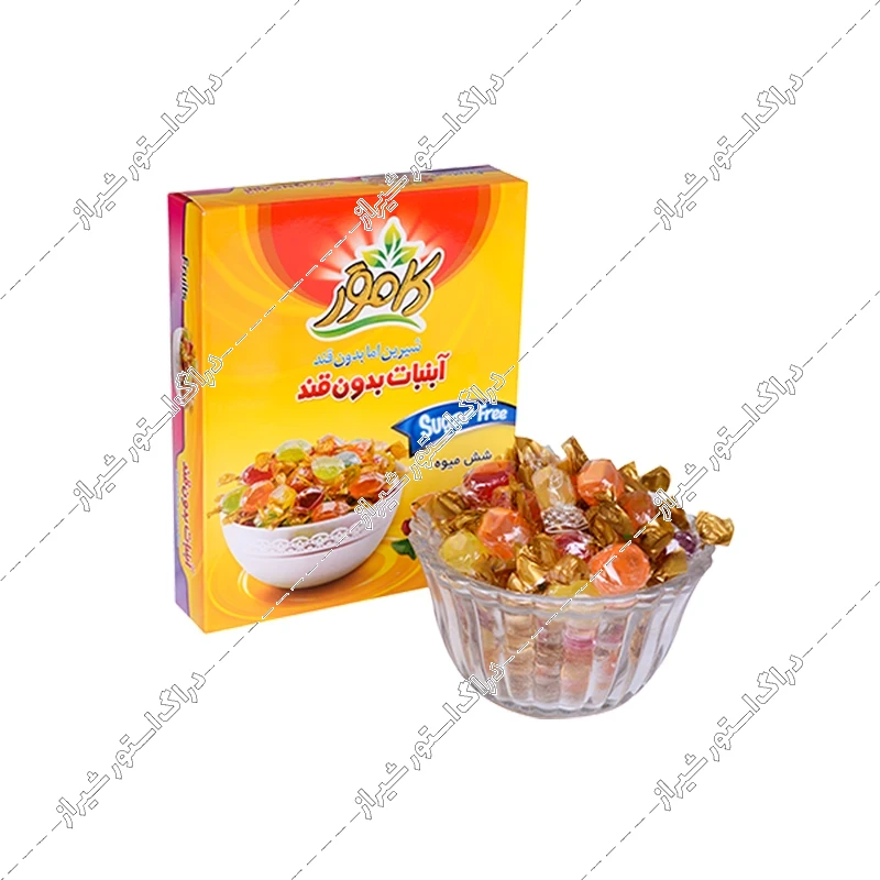 آبنبات شش میوه بدون قند کامور 110 گرم