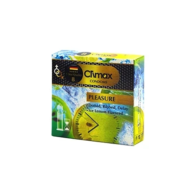 کاندوم تاخیری خاردار و شیاردار کلایمکس لیمو و نعنا مدل Pleasure بسته 3 عددی