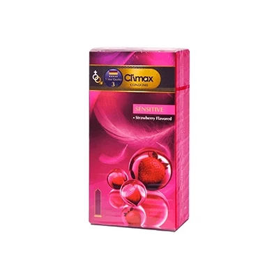 کاندوم ساده کلایمکس توت فرنگی مدل Sensitive بسته 12 عددی