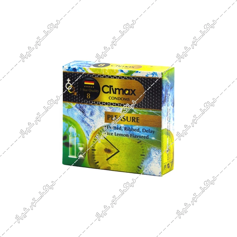 کاندوم تاخیری خاردار و شیاردار کلایمکس لیمو و نعنا مدل Pleasure بسته 3 عددی