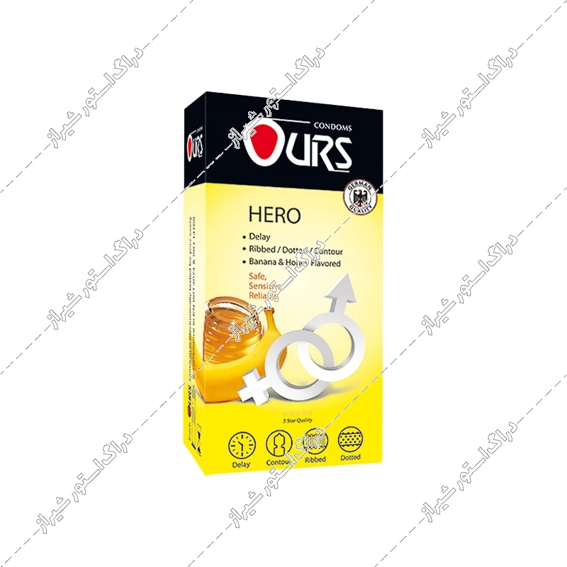 کاندوم تاخیری خاردار و شیاردار موز و عسل اورز مدل Hero بسته 12 عددی
